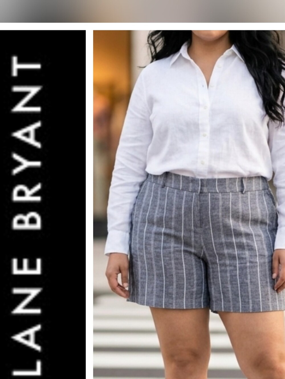 Lane Bryant White & Gray Linen Striped Shorts